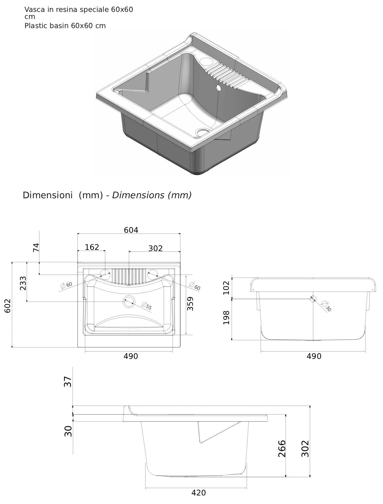 Negrari Vincente 3007RLE Lavatoio Bianco Legno Natural 60x60 H85 cm Mobile Lavanderia Montato Nobilitato Idrofugo Interno Anta Angoli Stondati Apertura Ribalta Vasca Polipropilene Asse Lavaggio Legno Cestone Portabiancheria Estraibile Sifone Piletta Piedi
