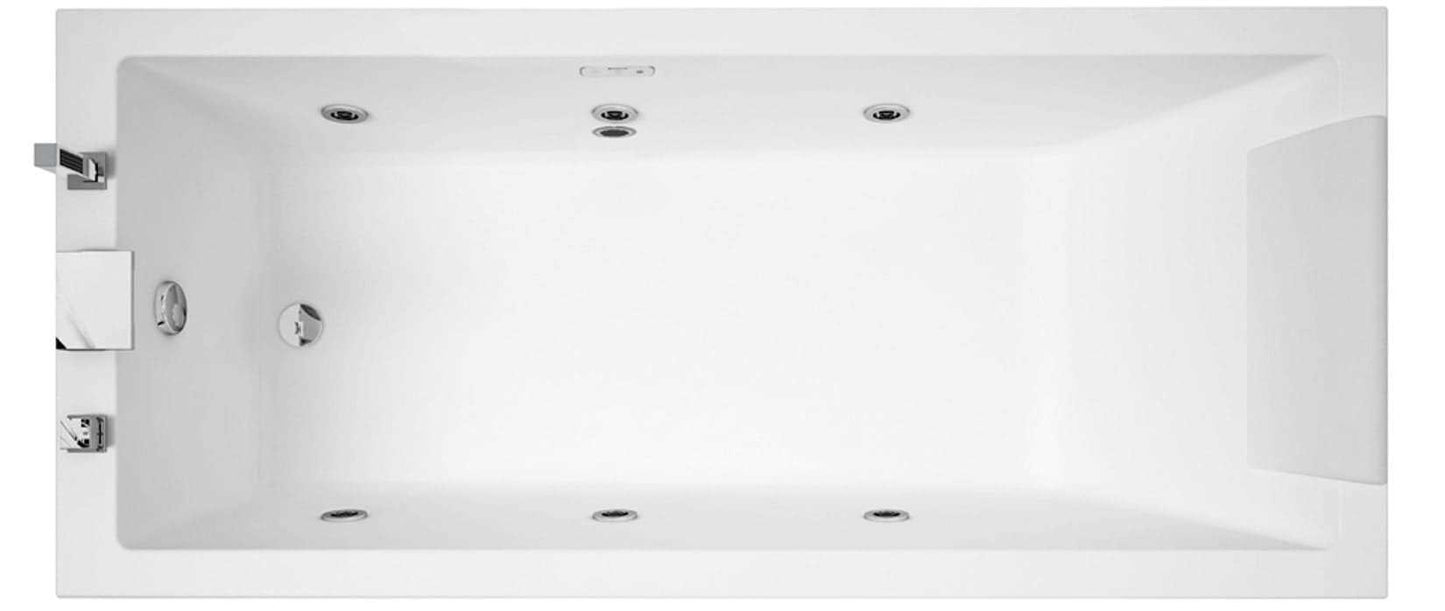 Novellini Calos 2.0 Vasca da Bagno Versione Hydro Idro Whirlpool 6 Getti Misura 170x80 Altezza 58 cm Installazione Reversibile Forma Rettangolare 1 Pannello Frontale 2 Laterali Materiale Acrilico Colore Bianco Lucido Colonna Rubinetto Poggiatesta Display