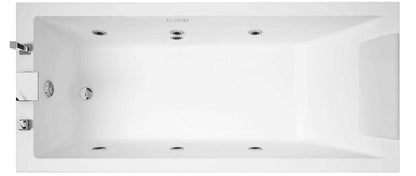 Novellini Calos 2.0 Vasca da Bagno Versione Hydro Idro Whirlpool 6 Getti Misura 180x80 Altezza 58 cm Installazione Reversibile Forma Rettangolare 1 Pannello Frontale 2 Laterali Materiale Acrilico Colore Bianco Lucido Colonna Rubinetto Poggiatesta Display
