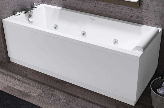 Novellini Calos 2.0 Vasca da Bagno Versione Hydro Idro Whirlpool 6 Getti Misura 150x70 Altezza 58 cm Installazione Reversibile Forma Rettangolare 1 Pannello Frontale 1 Laterale Materiale Acrilico Colore Bianco Lucido Colonna Rubinetto Poggiatesta Display