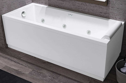 Novellini Calos 2.0 Vasca da Bagno Versione Hydro Disinfezione Idro Whirlpool 6 Jets Misura 170x75 cm Installazione Reversibile Forma Rettangolare 1 Pannello Frontale 1 Laterale Materiale Acrilico Colore Bianco Lucido Colonna Erogatore Poggiatesta Display