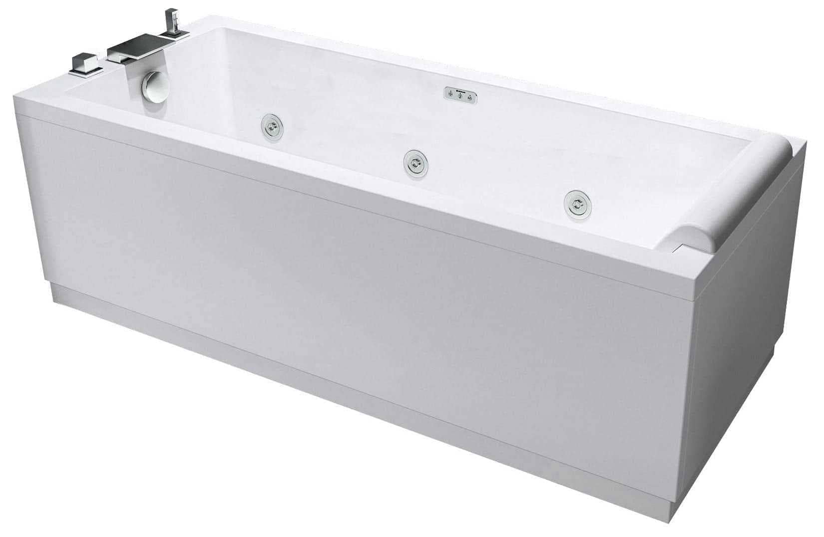Novellini Calos 2.0 Vasca Bagno Versione Hydro Plus Idro Whirlpool 6 Jet Disinfezione Airpool 12 Getti Misura 170x80 cm Installazione Reversibile Forma Rettangolare 3 Pannelli Materiale Acrilico Colore Bianco Lucido Colonna Rubinetto Poggiatesta Display
