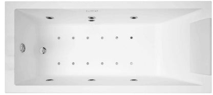 Novellini Calos 2.0 Vasca Bagno Versione Hydro Plus Idromassaggio Whirlpool 6 Getti Disinfezione Airpool 12 Jets Misura 170x70 cm Installazione Reversibile Forma Rettangolare 2 Pannelli Materiale Acrilico Colore Bianco Lucido Colonna Poggiatesta Display