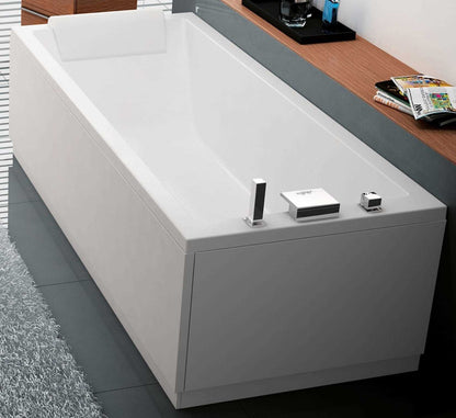 Novellini Calos 2.0 Vasca da Bagno Versione Standard con Telaio Misura 170x75 Altezza 58 cm Installazione Reversibile Forma Rettangolare 1 Pannello Frontale 2 Laterali Materiale Acrilico Colore Bianco Lucido Colonna di Scarico Con Rubinetteria Poggiatesta