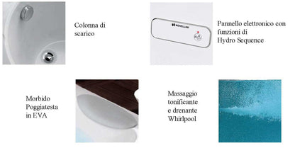 Novellini Calypso Vasca da Bagno Versione Hydro Misura 150x70 H55 cm Idro Whirlpool 6 Getti Installazione Sinistra Forma Esterna Rettangolare Interna ad Otto 1 Pannello Frontale 1 Laterale Materiale Acrilico Colore Bianco Lucido Colonna Poggiatesta