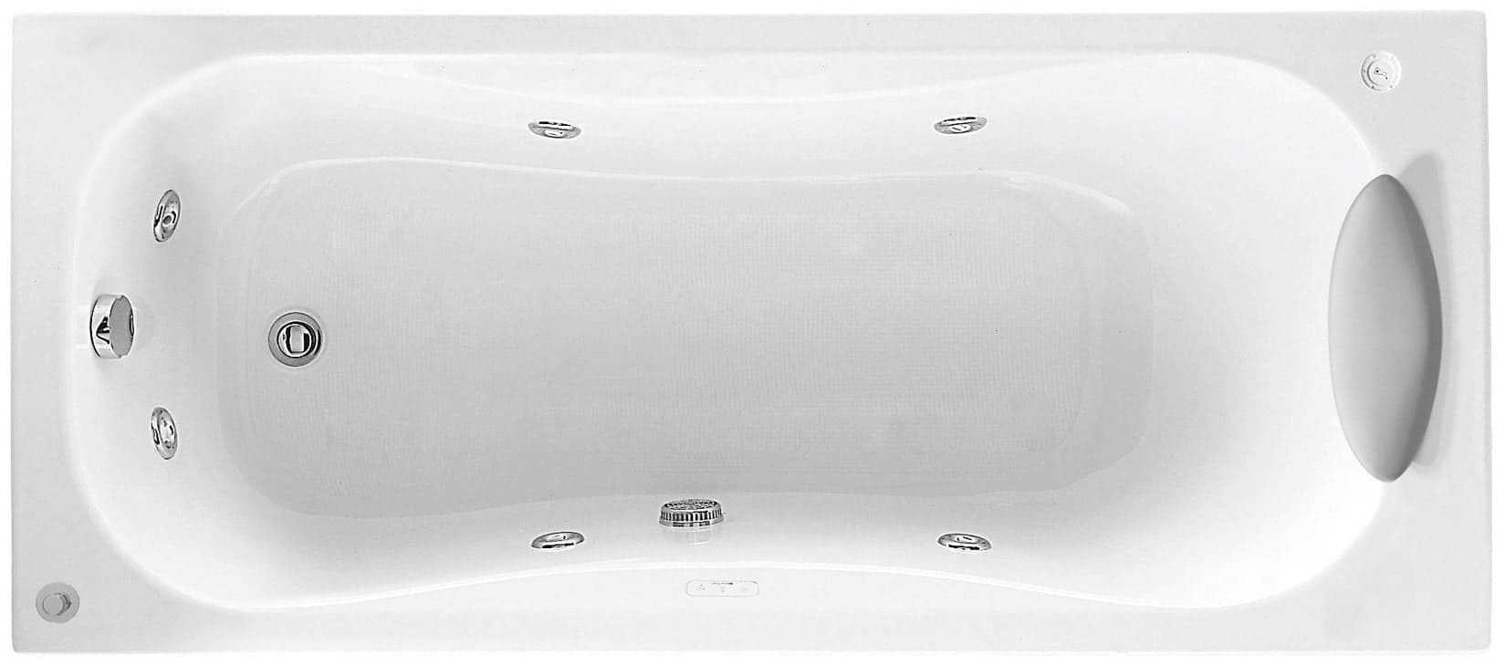 Novellini Calypso Vasca da Bagno Versione Hydro Con Disinfezione Misura 170x75 H55 cm Idro Whirlpool 6 Getti Installazione Destra Forma Esterna Rettangolare Interna ad Otto Senza Pannelli Materiale Acrilico Colore Bianco Lucido Colonna Poggiatesta