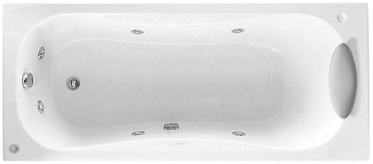 Novellini Calypso Vasca da Bagno Versione Hydro Con Disinfezione Misura 160x70 H55 cm Idro Whirlpool 6 Getti Installazione Destra Forma Esterna Rettangolare Interna ad Otto Senza Pannelli Materiale Acrilico Colore Bianco Lucido Colonna Erogatore Cuscino