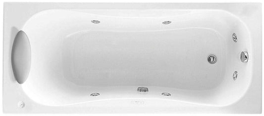 Novellini Calypso Vasca da Bagno Versione Hydro Con Disinfezione Misura 170x70 H55 cm Idro Whirlpool 6 Getti Installazione Sinistra Forma Esterna Rettangolare Interna ad Otto Senza Pannelli Materiale Acrilico Colore Bianco Lucido Colonna Poggiatesta