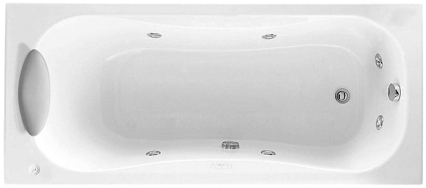 Novellini Calypso Vasca da Bagno Versione Hydro Con Disinfezione Misura 150x70 H55 cm Idro Whirlpool 6 Getti Installazione Sinistra Forma Esterna Rettangolare Interna ad Otto Senza Pannelli Materiale Acrilico Colore Bianco Lucido Colonna Poggiatesta