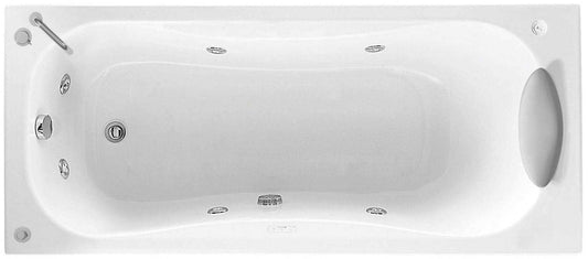 Novellini Calypso Vasca da Bagno Versione Hydro Con Disinfezione Misura 170x70 H55 cm Idro Whirlpool 6 Getti Installazione Destra Forma Esterna Rettangolare Interna ad Otto Senza Pannelli Materiale Acrilico Colore Bianco Lucido Colonna Rubinetto Cuscino