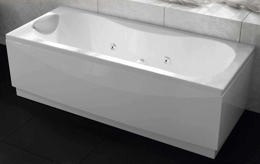 Novellini Calypso Vasca da Bagno Versione Hydro Con Disinfezione Misura 170x75 H55 cm Idro Whirlpool 6 Getti Installazione Sinistra Forma Esterna Rettangolare Interna ad Otto 3 Pannelli Materiale Acrilico Colore Bianco Lucido Colonna Poggiatesta