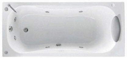 Novellini Calypso Vasca da Bagno Versione Hydro Con Disinfezione Misura 170x80 H55 cm Idro Whirlpool 6 Getti Installazione Destra Forma Esterna Rettangolare Interna ad Otto Senza Pannelli Materiale Acrilico Colore Bianco Lucido Colonna Rubinetto Cuscino