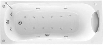 Novellini Calypso Vasca Bagno Versione Hydro Plus Misura 160x70 H55 cm Idro Whirlpool 6 Getti Disinfezione Airpool 12 Jets Installazione Destra Forma Esterna Rettangolare Interna ad Otto Senza Pannelli Colore Bianco Lucido Colonna Rubinetto Cuscino