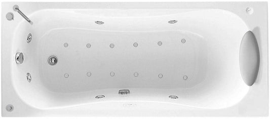 Novellini Calypso Vasca Bagno Versione Hydro Plus Misura 170x75 H55 cm Idro Whirlpool 6 Getti Disinfezione Airpool 12 Jets Installazione Destra Forma Esterna Rettangolare Interna ad Otto Senza Pannelli Colore Bianco Lucido Colonna Rubinetto Cuscino