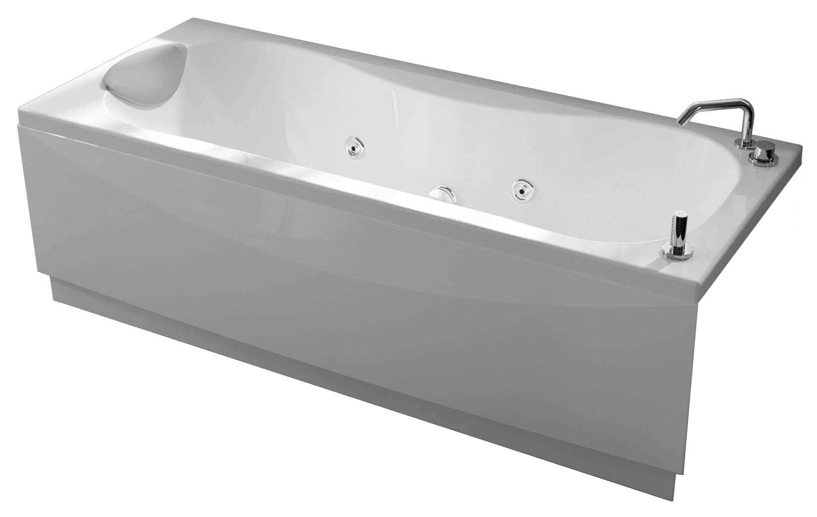 Novellini Calypso Vasca Bagno Versione Hydro Plus Misura 170x70 H55 cm Idromassaggio Whirlpool 6 Getti Disinfezione Airpool 12 Jets Installazione Sinistra Forma Esterna Rettangolare Interna ad Otto 1 Pannello Colore Bianco Lucido Colonna Rubinetto Cuscino