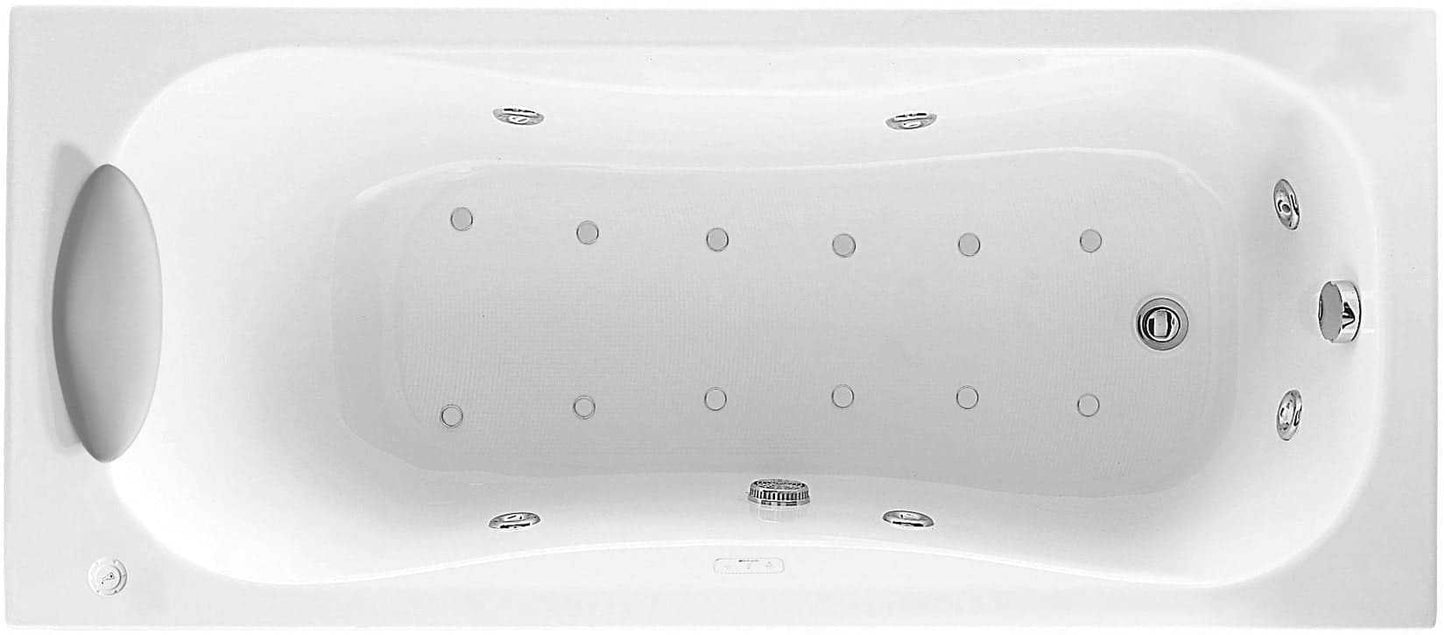 Novellini Calypso Vasca Bagno Versione Hydro Plus Misura 150x70 H55 cm Idromassaggio Whirlpool 6 Getti Disinfezione Airpool 12 Jets Installazione Sinistra Forma Esterna Rettangolare Interna ad Otto 1 Pannello Colore Bianco Lucido Colonna Poggiatesta
