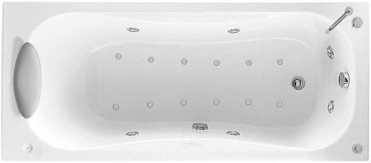 Novellini Calypso Vasca Bagno Versione Hydro Plus Misura 170x75 H55 cm Idromassaggio Whirlpool 6 Getti Disinfezione Airpool 12 Jets Installazione Sinistra Forma Esterna Rettangolare Interna ad Otto 2 Pannelli Colore Bianco Lucido Colonna Rubinetto Cuscino