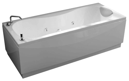 Novellini Calypso Vasca da Bagno Versione Hydro Misura 160x70 H55 cm Idro Whirlpool 6 Getti Installazione Destra Forma Esterna Rettangolare Interna ad Otto 1 Pannello Frontale 1 Laterale Materiale Acrilico Colore Bianco Lucido Colonna Rubinetto Cuscino