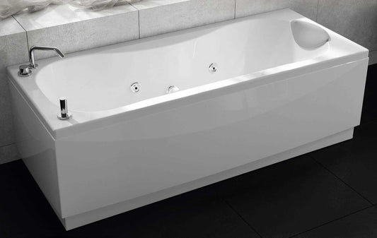 Novellini Calypso Vasca da Bagno Versione Hydro Misura 170x75 H55 cm Idro Whirlpool 6 Getti Installazione Destra Forma Esterna Rettangolare Interna ad Otto 1 Pannello Frontale 2 Laterali Materiale Acrilico Colore Bianco Lucido Colonna Rubinetto Cuscino
