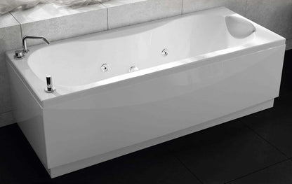 Novellini Calypso Vasca da Bagno Versione Hydro Misura 150x70 H55 cm Idro Whirlpool 6 Getti Installazione Destra Forma Esterna Rettangolare Interna ad Otto 1 Pannello Frontale 2 Laterali Materiale Acrilico Colore Bianco Lucido Colonna Rubinetto Cuscino