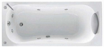 Novellini Calypso Vasca da Bagno Versione Hydro Misura 150x70 H55 cm Idro Whirlpool 6 Getti Installazione Destra Forma Esterna Rettangolare Interna ad Otto 1 Pannello Frontale 1 Laterale Materiale Acrilico Colore Bianco Lucido Colonna Rubinetto Cuscino