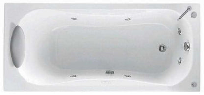 Novellini Calypso Vasca da Bagno Versione Hydro Misura 150x70 H55 cm Idro Whirlpool 6 Getti Installazione Sinistra Forma Esterna Rettangolare Interna ad Otto 1 Pannello Frontale 1 Laterale Materiale Acrilico Colore Bianco Lucido Colonna Rubinetto Cuscino