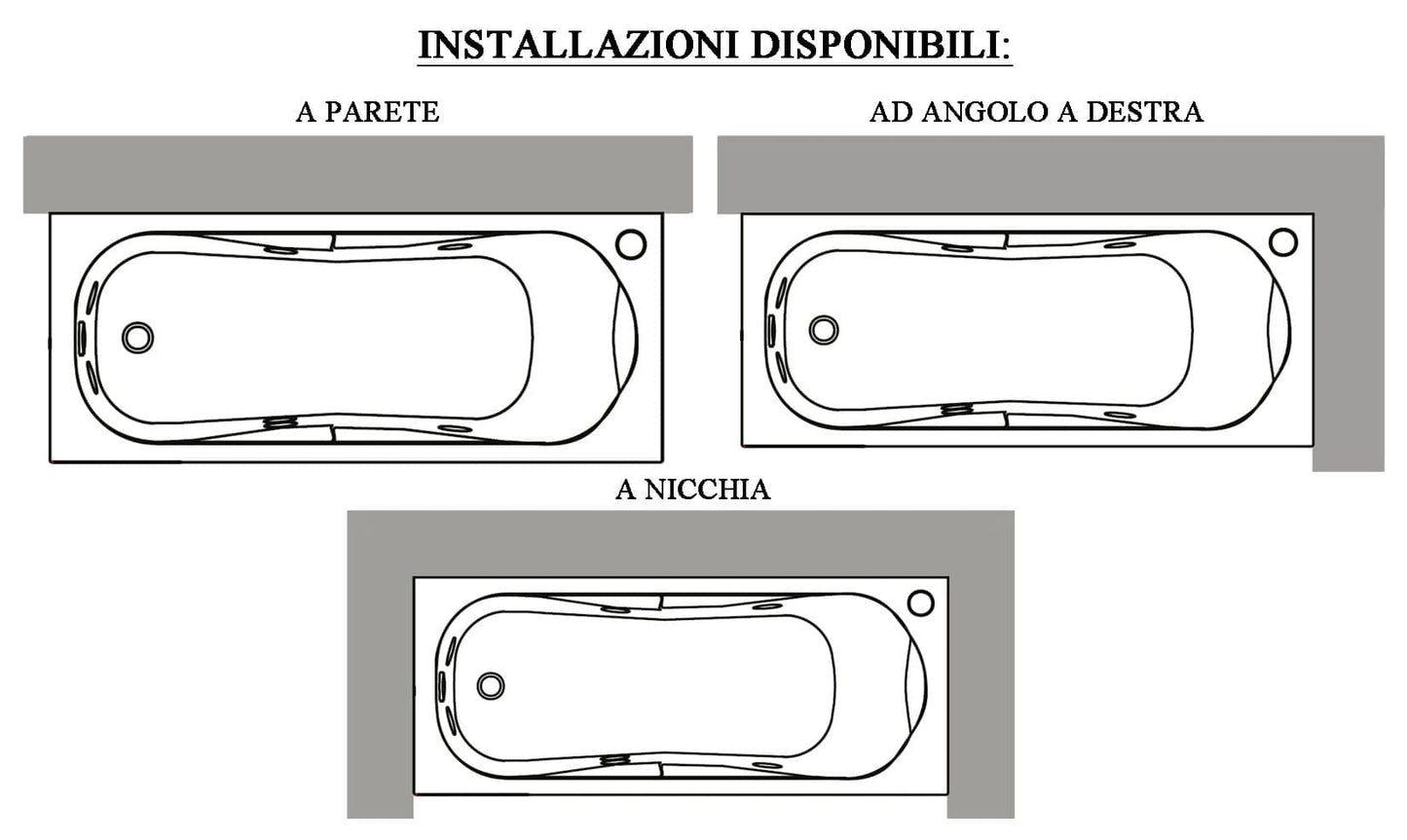 Novellini Calypso Vasca da Bagno Versione Hydro Con Disinfezione Misura 170x70 H55 cm Idro Whirlpool 6 Getti Installazione Destra Forma Esterna Rettangolare Interna ad Otto Senza Pannelli Materiale Acrilico Colore Bianco Lucido Colonna Poggiatesta