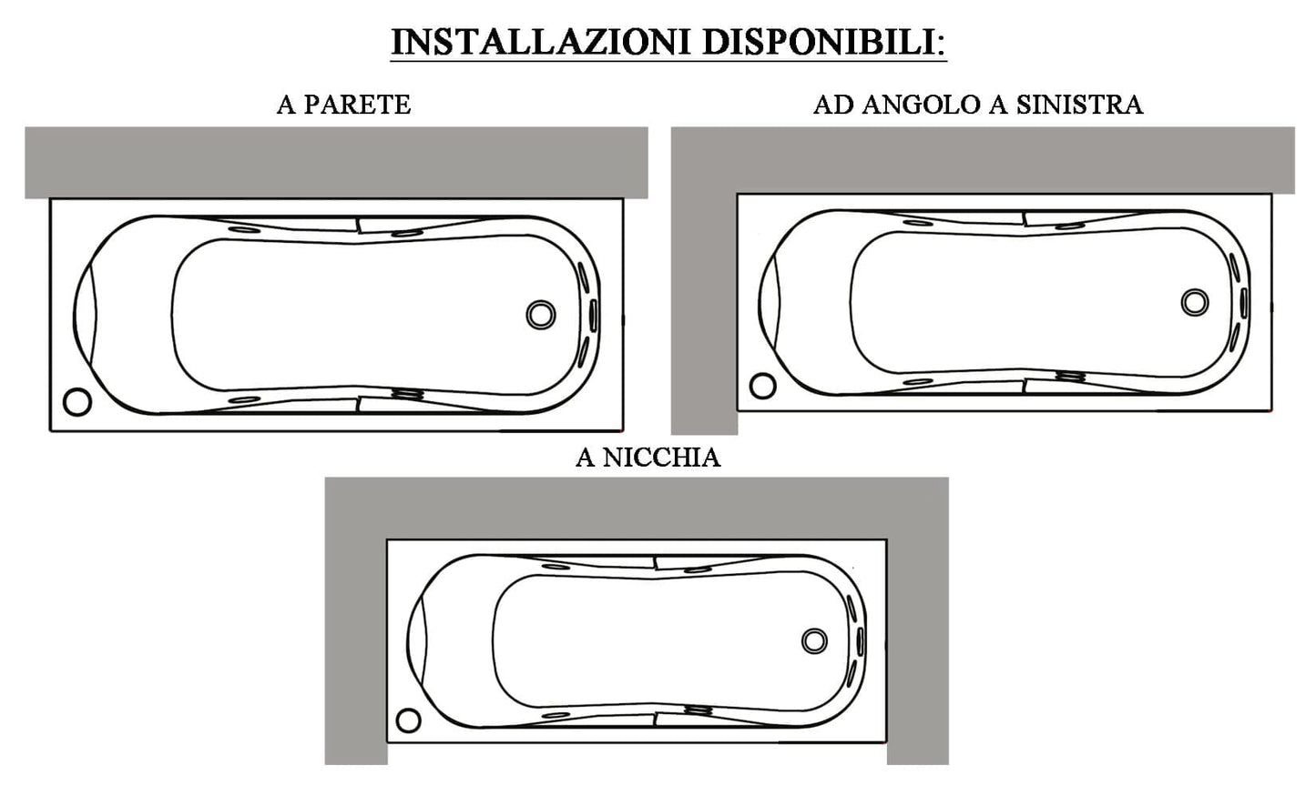 Novellini Calypso Vasca Bagno Versione Hydro Plus Misura 170x70 H55 cm Idro Whirlpool 6 Getti Disinfezione Airpool 12 Jets Installazione Sinistra Forma Esterna Rettangolare Interna ad Otto Senza Pannelli Colore Bianco Lucido Colonna Rubinetto Cuscino