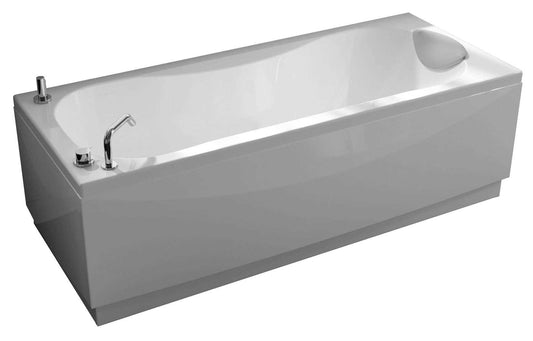 Novellini Calypso Vasca da Bagno Versione Standard con Telaio Misura 160x70 Altezza 55 cm Installazione Reversibile Forma Esterna Rettangolare Interna ad Otto 1 Pannello Frontale 1 Laterale Materiale Acrilico Colore Bianco Lucido Colonna Rubinetto Cuscino