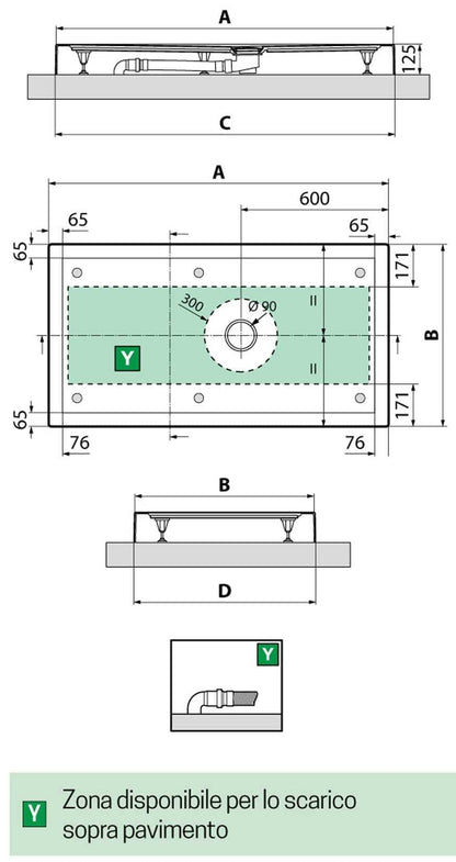 Novellini Olympic Plus Piatto Doccia Alto Dimensione 110X80 Altezza Spessore 12,5 cm Colore Bianco Installazione Appoggio Pavimento Superficie Liscia Materiale Acrilico Compreso Piedini Piletta Scarico e Copri Piletta