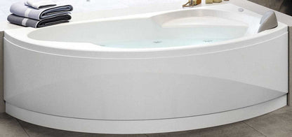 Novellini Vogue Vasca da Bagno Versione Hydro Con Disinfezione Misura 165x85 H55 cm Idro Whirlpool 7 Jets Forma Esterna Semicircolare Asimmetrica Interna Ovale Installazione Angolare Destra Pannello Colonna Cuscino Materiale Acrilico Finitura Bianco