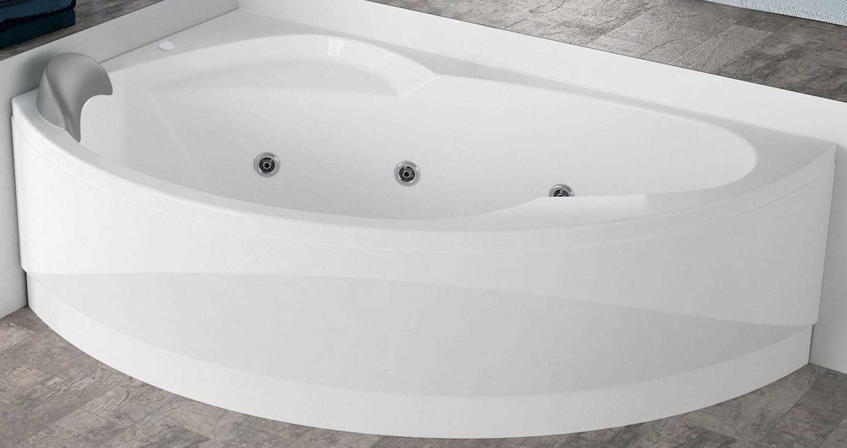 Novellini Vogue Vasca da Bagno Versione Hydro Con Disinfezione Misura 165x85 H55 cm Idro Whirlpool 7 Jets Forma Esterna Semicircolare Asimmetrica Interna Ovale Installazione Angolare Sinistra Pannello Colonna Cuscino Materiale Acrilico Finitura Bianco