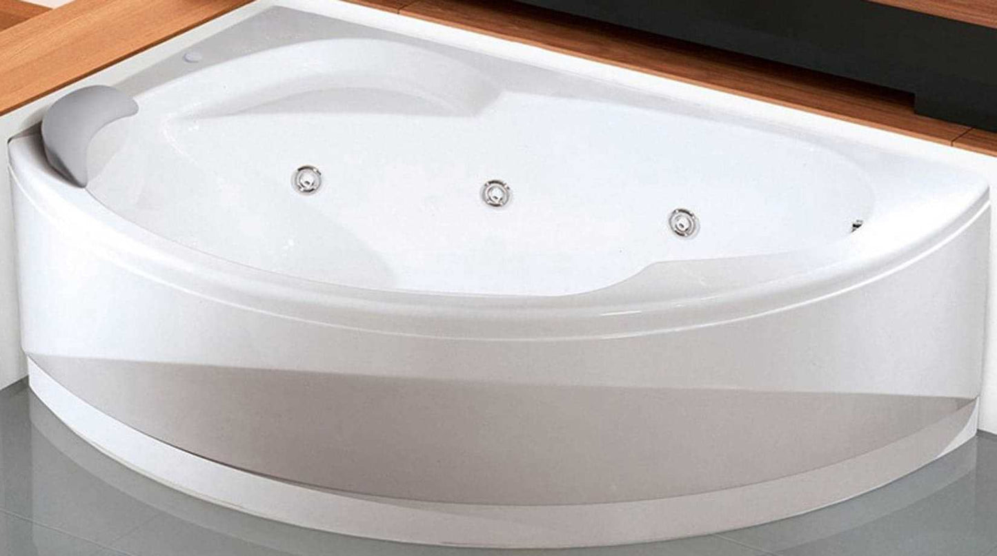 Novellini Vogue Vasca da Bagno Versione Hydro Con Disinfezione Misura 165X85 H55 cm Idro Whirlpool 7 Jets Forma Esterna Semicircolare Asimmetrica Interna Ovale Installazione Angolare Sinistra Pannello Erogatore Cuscino Materiale Acrilico Finitura Bianco