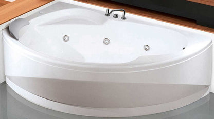 Novellini Vogue Vasca da Bagno Versione Hydro Con Disinfezione Misura 165X85 H55 cm Idro Whirlpool 7 Jets Forma Esterna Semicircolare Asimmetrica Interna Ovale Installazione Angolo Sinistra Pannello Rubinetteria Cuscino Materiale Acrilico Colore Bianco