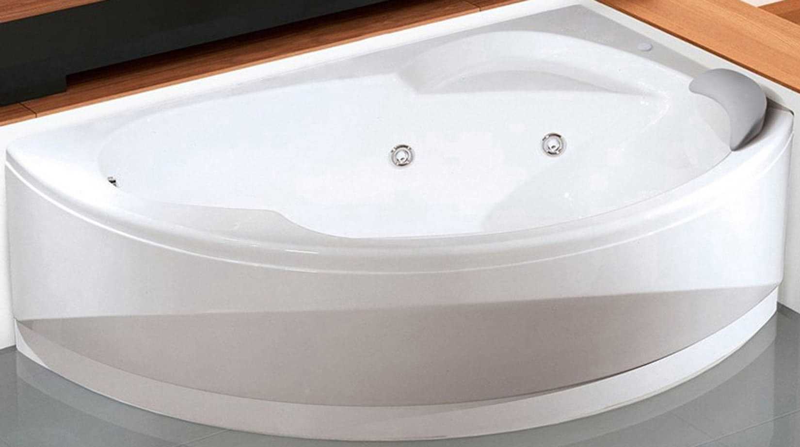 Novellini Vogue Vasca da Bagno Versione Hydro Plus Misura 150x85 H55 cm Idro Whirlpool 5 Jets Disinfezione Airpool 12 Getti Forma Esterna Curva Asimmetrica Interna Ovale Montaggio Angolo Destra Pannello Colonna Cuscino Materiale Acrilico Finitura Bianco