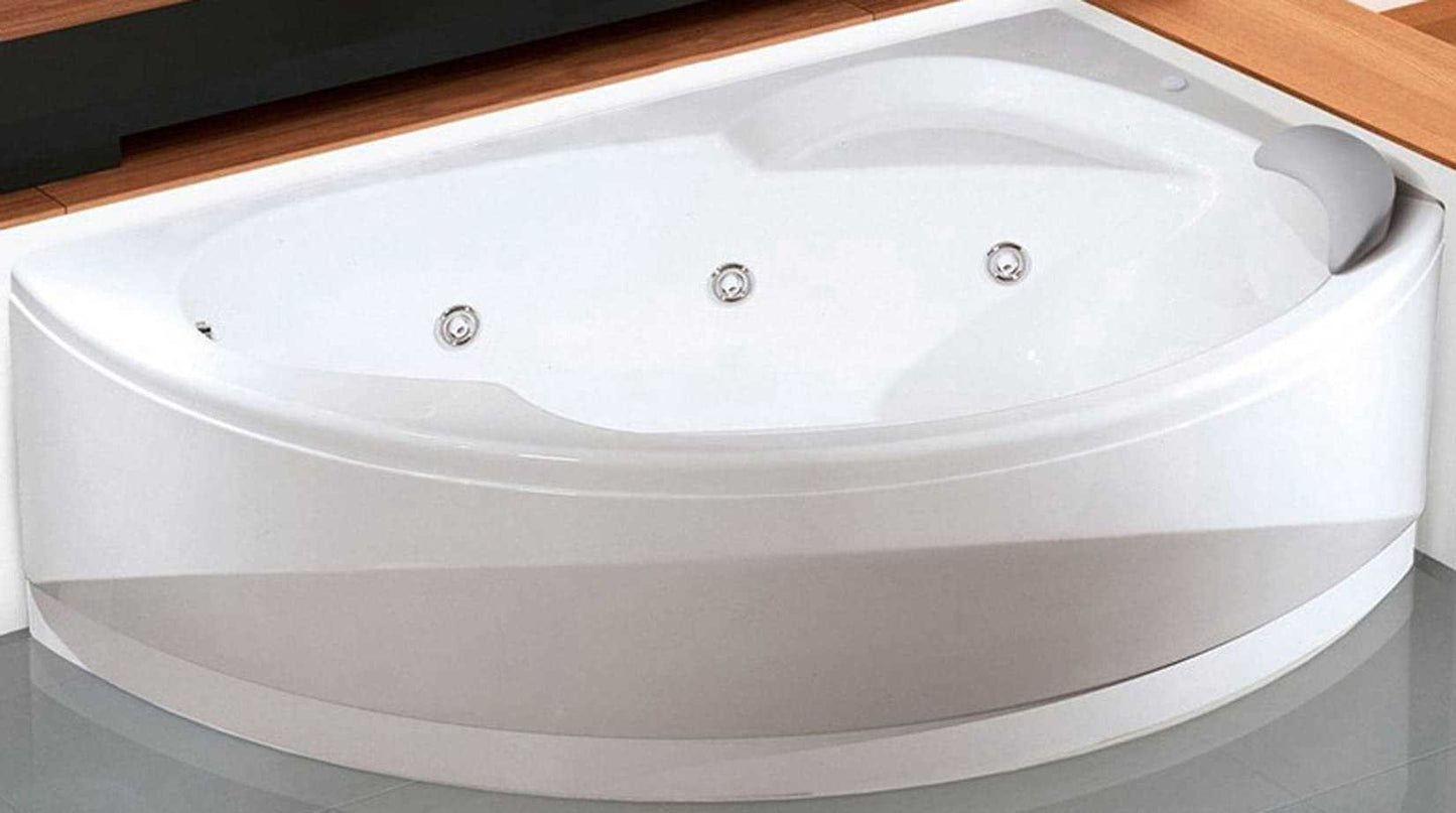 Novellini Vogue Vasca da Bagno Versione Hydro Plus Misura 165x85 H55 cm Idro Whirlpool 7 Jets Disinfezione Airpool 12 Getti Forma Esterna Curva Asimmetrica Interna Ovale Montaggio Angolo Destra Pannello Colonna Cuscino Materiale Acrilico Finitura Bianco