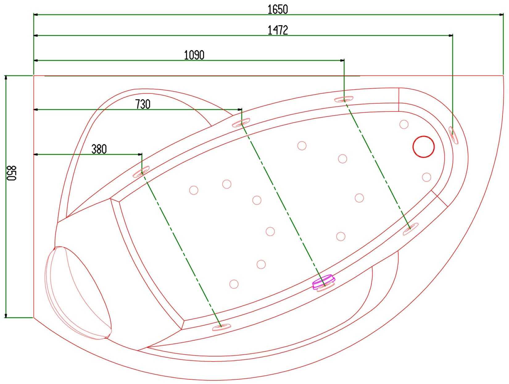 Novellini Vogue Vasca da Bagno Versione Hydro Plus Misura 165x85 H55 cm Idro Whirlpool 7 Jets Disinfezione Airpool 12 Getti Forma Esterna Curva Asimmetrica Interna Ovale Montaggio Angolo Sinistra Pannello Colonna Cuscino Materiale Acrilico Finitura Bianco