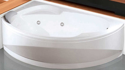 Novellini Vogue Vasca da Bagno Versione Hydro Plus Misura 150x85 H55 cm Idro Whirlpool 5 Jets Disinfezione Airpool 12 Getti Forma Esterna Curva Asimmetrica Interna Ovale Montaggio Angolo Sinistra Pannello Colonna Cuscino Materiale Acrilico Finitura Bianco