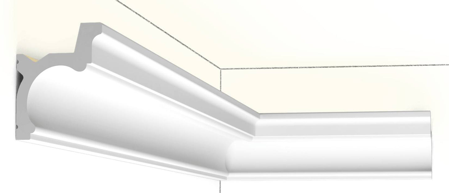 Orac Decor C328 Cornice Soffitto Parete Purotouch® Poliuretano Ad Alta Densità Bianco Resistente Agli Urti Calore Acqua Illuminazione Indiretta Verniciabile Pretrattata Primer Acrilico Impermeabile Per Interno Esterno Ambienti Umidi Misura 200x9x6,8 cm