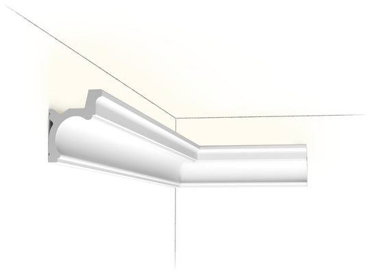 Orac Decor C328 Cornice Soffitto Parete Purotouch® Poliuretano Ad Alta Densità Bianco Resistente Agli Urti Calore Acqua Illuminazione Indiretta Verniciabile Pretrattata Primer Acrilico Impermeabile Per Interno Esterno Ambienti Umidi Misura 200x9x6,8 cm
