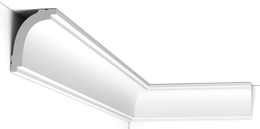 Orac Decor CB523N Cornice Profilo Decoro Soffitto Parete Durofoam® Polimero Leggero Estruso Base di Miscela Polistirene Media Densità Bianco Resistente Agli Urti Acqua Calore Facile Da Installare Verniciabile Per Decorazione Interno Misura 200x4,4x5,9 cm