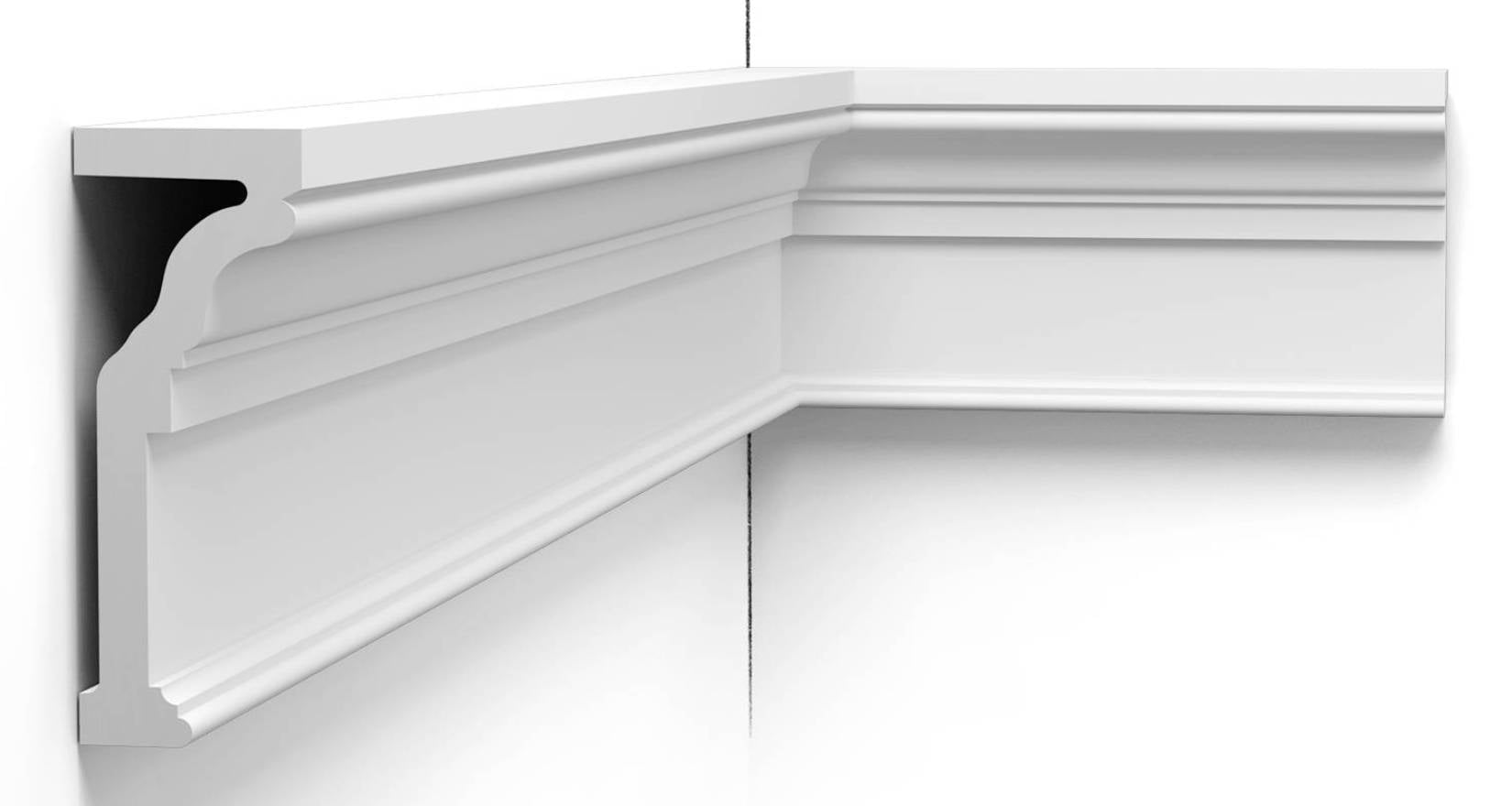 Orac Decor P4000 Cornice Profilo Parete Purotouch® Poliuretano Ad Alta Densità Bianco Resistente Agli Urti Calore Acqua Facile Da Installare Verniciabile Pretrattata Primer Acrilico Impermeabile Per Interno ed Esterno Ambienti Umidi Misura 200x5,5x14,5 cm