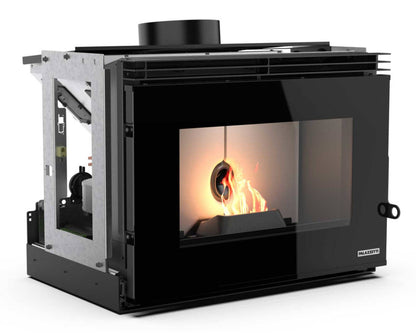 Palazzetti Inserto A70S Focolare Pellet Aria Calda Ventilata Frontale Canalizzabile Velocità Regolabile 9Kw Inserimento Camino Porta Autobilanciante Coperchio Display Digitale Gestione Parametri Braciere Ghisa Pareti Thermofix Sensore Livello 70x48 H52 cm