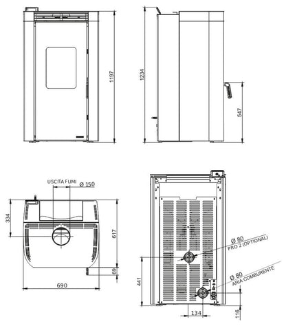 Palazzetti Multifire Archie 14 Stufa Ibrida a Legna e Pellet Ermetica Aria Ventilata Regolabile Canalizzabile Acciaio Grigio Antracite 14Kw Passaggio Accensione Automatico Focolare Base Ghisa Pareti Thermofix® Porta Doppio Vetro Wifi Braciere 69x61x120 cm