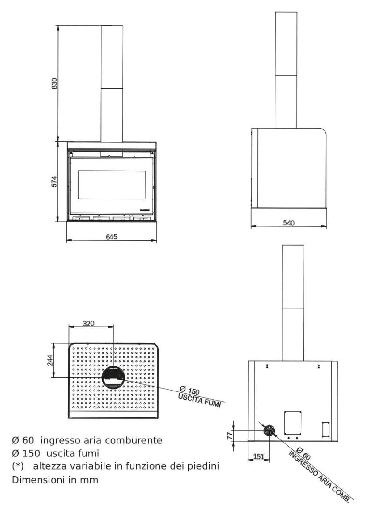 Palazzetti Asia 70SP Stufa Legna Aria Naturale Riscaldamento Irraggiamento Potenza 9,4 Kw Rivestimento Acciaio Bianco Tecnologia O2Brick Focolare Thermofix® Forma Compatta Canalizzazione Esterna Aria Comburente Cassetto Uscita Fumi Superiore 64x54 H57 cm