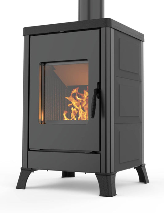 Palazzetti Dorotea Stufa a Legna ad Aria Calda Convezione Naturale Riscaldamento Irraggiamento Potenza 10,4 Kw Rivestimento in Ghisa Focolare Deflettore Tagliafuoco Refrattario Cassetto Cenere Estraibile Uscita Fumi Superiore 57x54 H87 cm