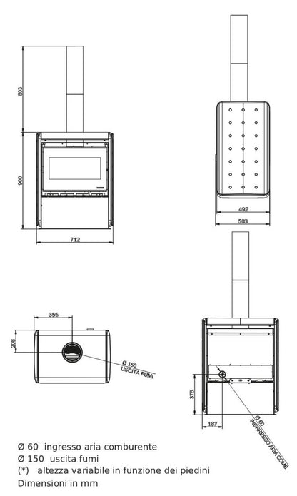 Palazzetti Sahara 70SP Stufa Legna Aria Calda Convezione Naturale Riscaldamento Irraggiamento Potenza 9,4 Kw Rivestimento Hotstone Nero Focolare Thermofix® Catalizzatore O2Brick Vano Portalegna Cassetto Estraibile Uscita Fumi Superiore L71xP50xH88 cm