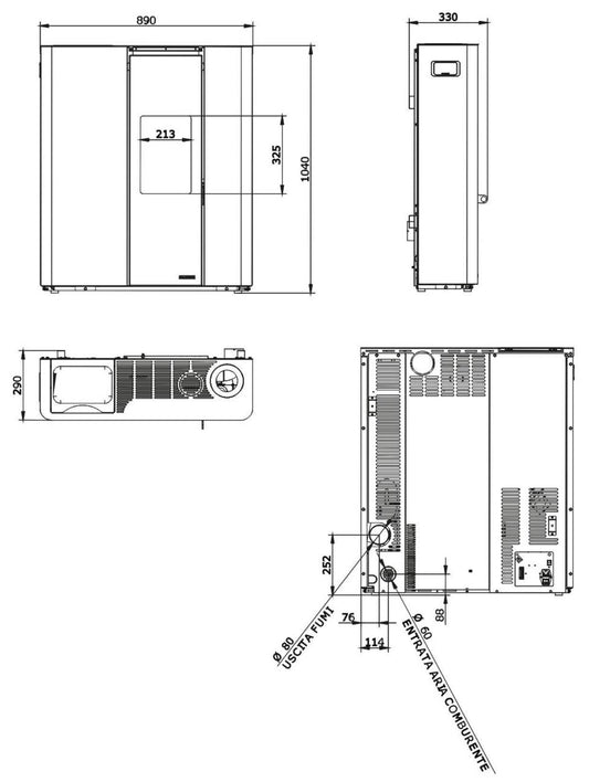 Palazzetti Scarlet TC 9 Stufa a Pellet Salvaspazio Ermetica ad Aria Calda Ventilata Regolabile Canalizzabile Potenza 9 Kw Rivestimento Acciaio Colore Avorio Forma Slim Uscita Fumi Posteriore Pannello Digitale Combustione Totale Cassetto 89x29 H104 cm