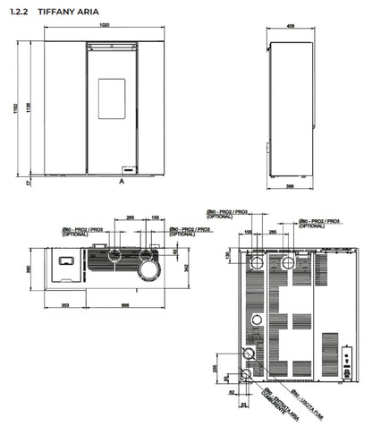 Palazzetti Tiffany TC Aria 10 Stufa a Pellet Salvaspazio Ermetica Ventilata Regolabile Canalizzabile Potenza 10,2 Kw Rivestimento Acciaio Caffellatte Forma Slim Uscita Fumi Posteriore Pannello Digitale Combustione Totale Cassetto Braciere 101x34 H117 cm
