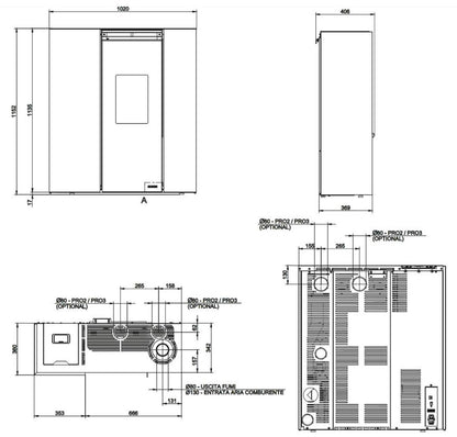 Palazzetti Tiffany TC Aria 13 US Stufa Pellet Salvaspazio Ermetica Ventilata Regolabile Canalizzabile Potenza 12,7 Kw Rivestimento Acciaio Caffellatte Forma Slim Uscita Fumi Superiore Pannello Digitale Combustione Totale Cassetto Braciere 101x34 H117 cm